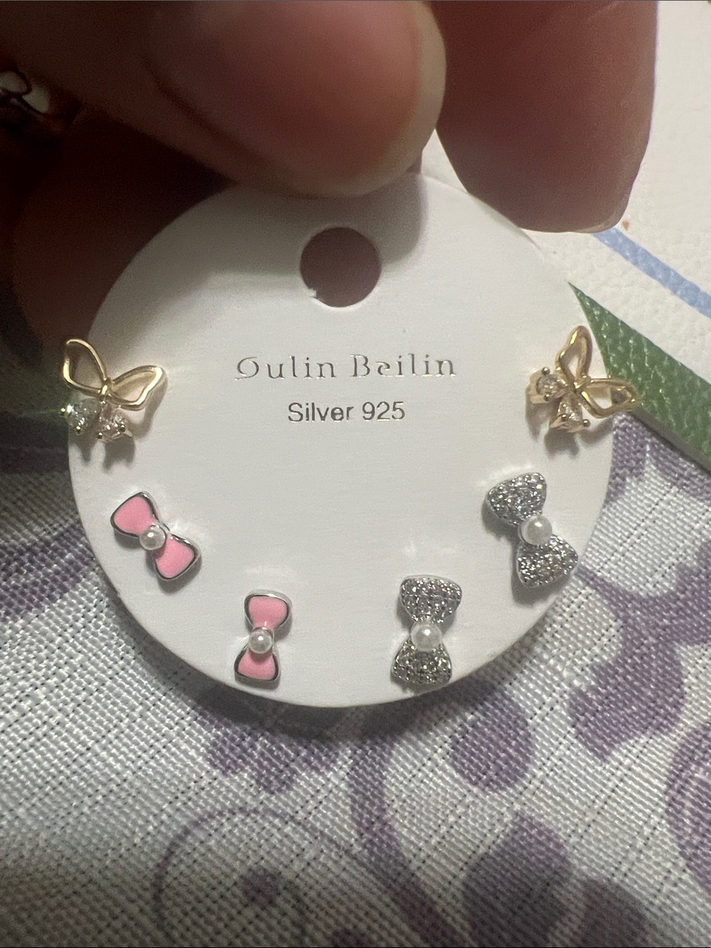 Pink Bow & Silver Crystal Bow Earrings Set